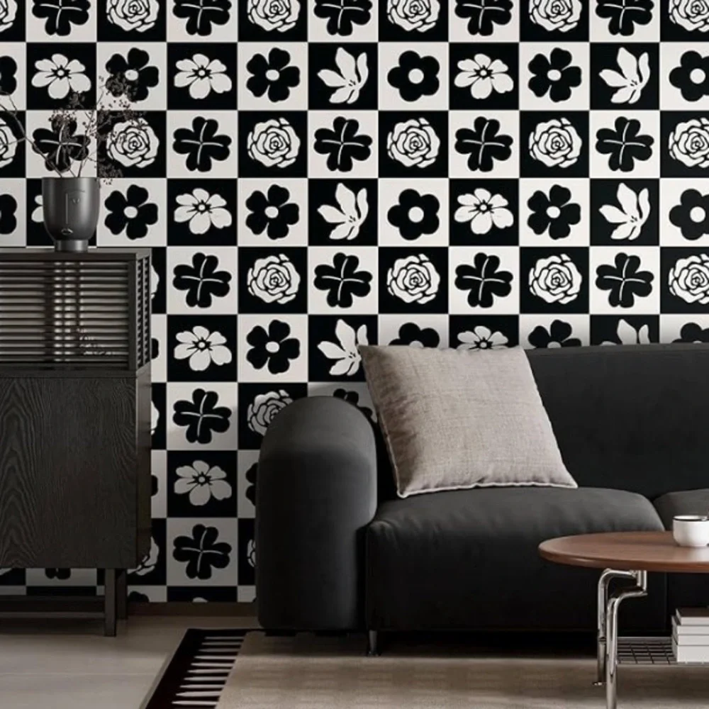 Black and White Floral Peel and Stick Wallpaper